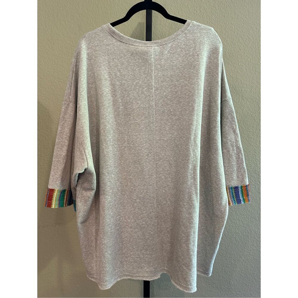 Size 1X Easel Los Angeles Peace Sign Patch Terry Soft Wash Tunic Top in Oatmeal - Picture 4 of 9